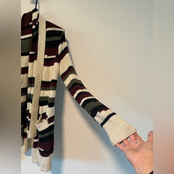 Hinge Wool Blend Green Black Maroon Cream Longline Open Front Cardigan Sweater S - Picture 5 of 16